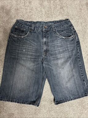 Vintage Machine Dark Wash Baggy Jean Shorts Y2K